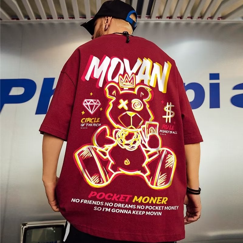 Cartoon Bear Short-Sleeved T-Shirt Men'S Summer Trendy Brand Ins National Trendy Large Size Half-Sleeved T-Shirt Loose Trendy Half-Sleeved T-Shirt - Image 3