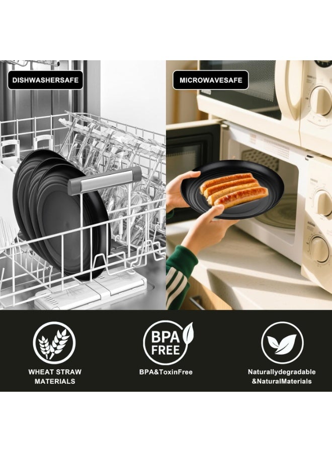 كيلا طقم أطباق عشاء من 24 قطعة من قش القمح، غير قابل للكسر، آمن للاستخدام في الميكروويف وغسالة الأطباق، أطباق سوداء قابلة لإعادة الاستخدام للنزهات وأعياد الميلاد والتخييم - Image 3