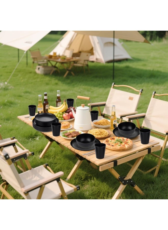 كيلا طقم أطباق عشاء من 24 قطعة من قش القمح، غير قابل للكسر، آمن للاستخدام في الميكروويف وغسالة الأطباق، أطباق سوداء قابلة لإعادة الاستخدام للنزهات وأعياد الميلاد والتخييم - Image 2