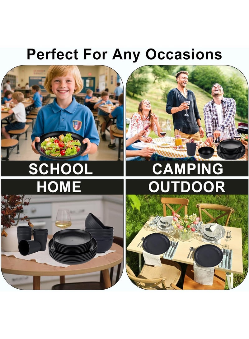 كيلا طقم أطباق عشاء من 24 قطعة من قش القمح، غير قابل للكسر، آمن للاستخدام في الميكروويف وغسالة الأطباق، أطباق سوداء قابلة لإعادة الاستخدام للنزهات وأعياد الميلاد والتخييم - Image 4