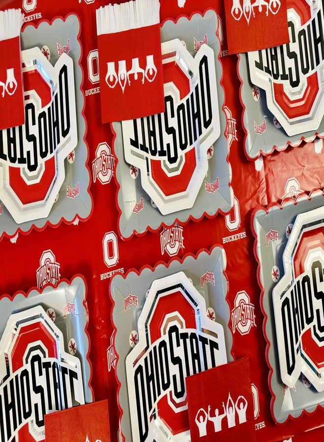 PartyKandy Ohio State party supplies with OSU tablecloth plates and napkins (37 piece set) for graduation, football tailgating, and birthday party decorations (Serves 12) (Ohio State Buckeyes) - Image 4
