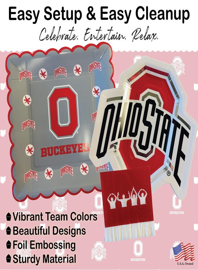PartyKandy Ohio State party supplies with OSU tablecloth plates and napkins (37 piece set) for graduation, football tailgating, and birthday party decorations (Serves 12) (Ohio State Buckeyes) - Image 3
