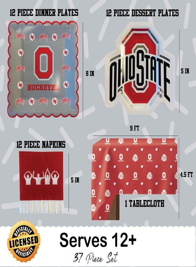 PartyKandy Ohio State party supplies with OSU tablecloth plates and napkins (37 piece set) for graduation, football tailgating, and birthday party decorations (Serves 12) (Ohio State Buckeyes) - Image 2