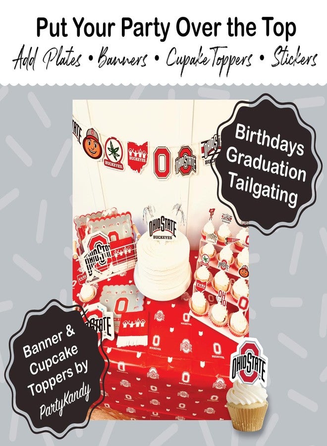 PartyKandy Ohio State party supplies with OSU tablecloth plates and napkins (37 piece set) for graduation, football tailgating, and birthday party decorations (Serves 12) (Ohio State Buckeyes) - Image 5
