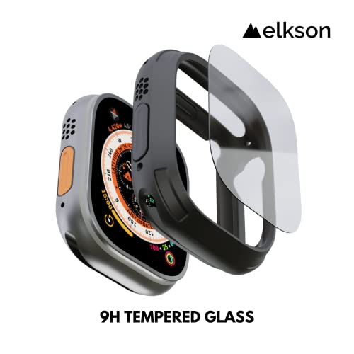 elkson Made for Apple Watch Ultra 3/2/1 Bumper Case 49mm Screen Protector Tempered Glass, Quattro Max Series Rugged for iWatch, Military Grade Durable Protective Cover, Flexible Shock Proof, Tan - Image 5