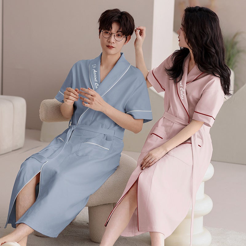 Summer Cotton Short-Sleeve Mid-Length Bathrobe