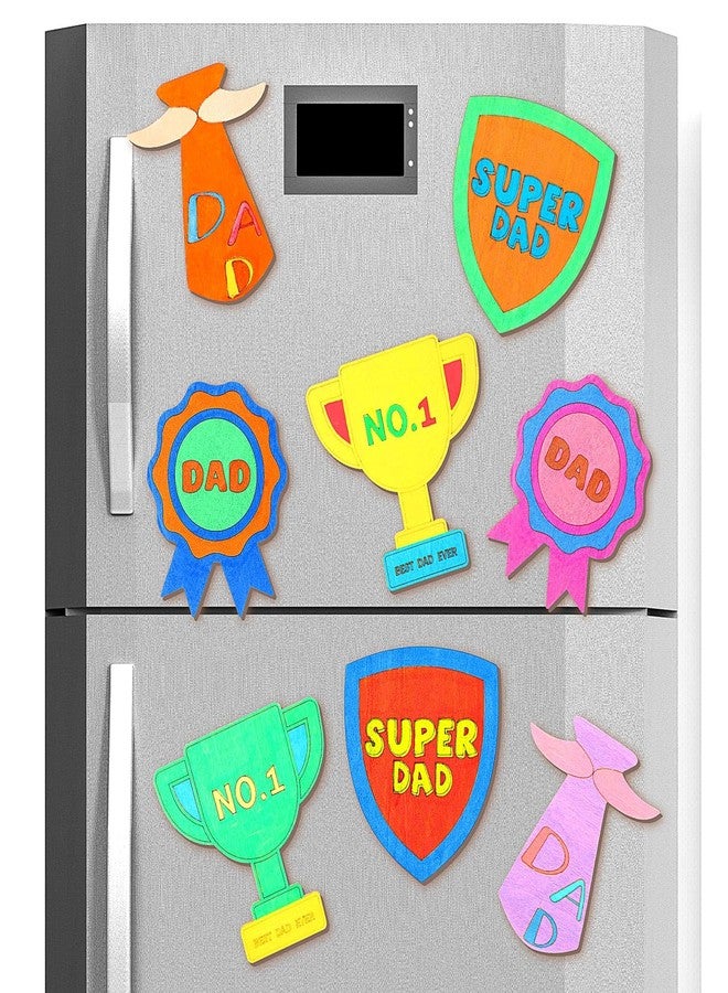 Kingdder 8 Pcs Father's Birthday Trophy Paint Craft Kits Color Your Own Dad Trophy Craft Kits Wood Fridge Magnet Gift Wooden Fun Art Painting Fridge Magnet for Dad Gift Family Party Decor - Image 1