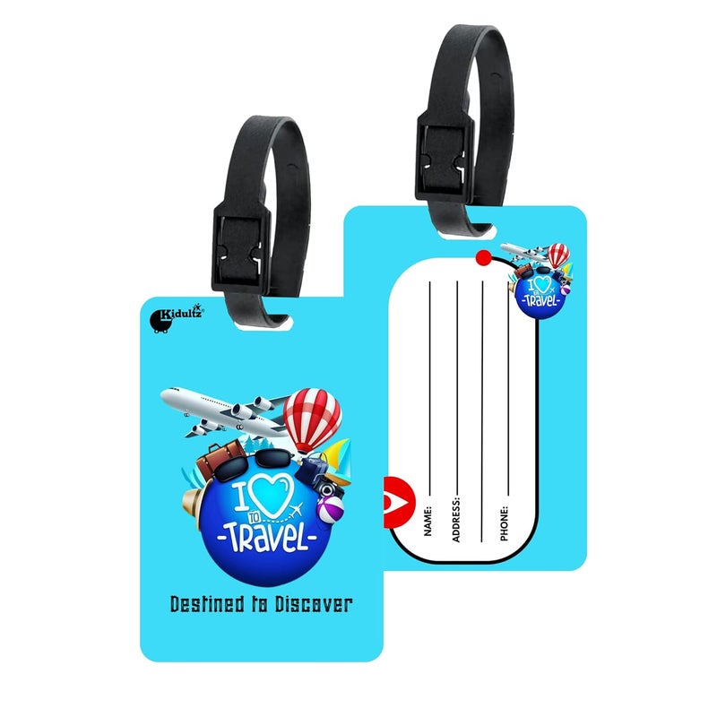 (Set of 10) Synthetic Luggage Tags with Black Strap Loop | Durable, Waterproof, Anti-Break Travel ID Tags for Suitcases, Backpacks, School & Office Bags (Model No.88)