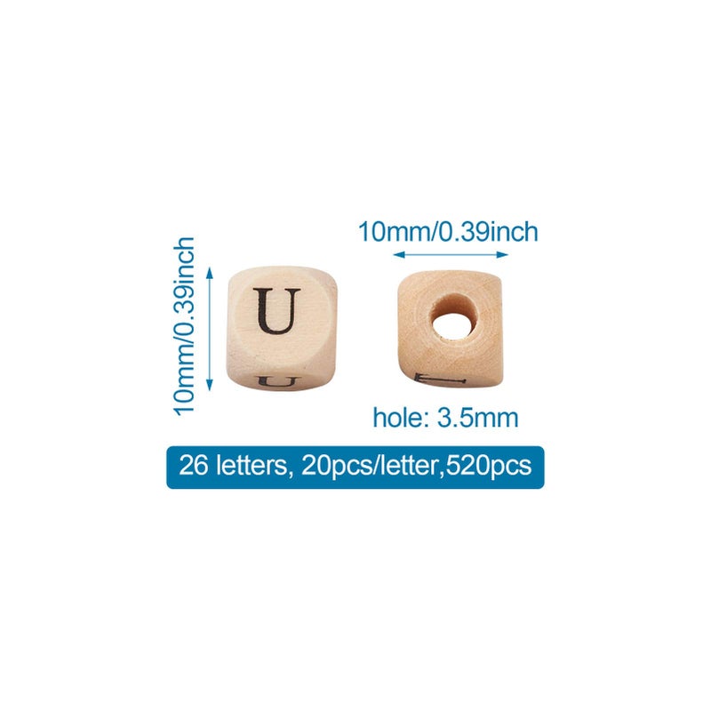KISSITTY 520pcs/bag Cube Wood Beads with Initial 26 Letters 10mm Natural Square Alphabet Wooden Loose Beads for Jewelry DIY Crafts Making PapayaWhip - Image 2