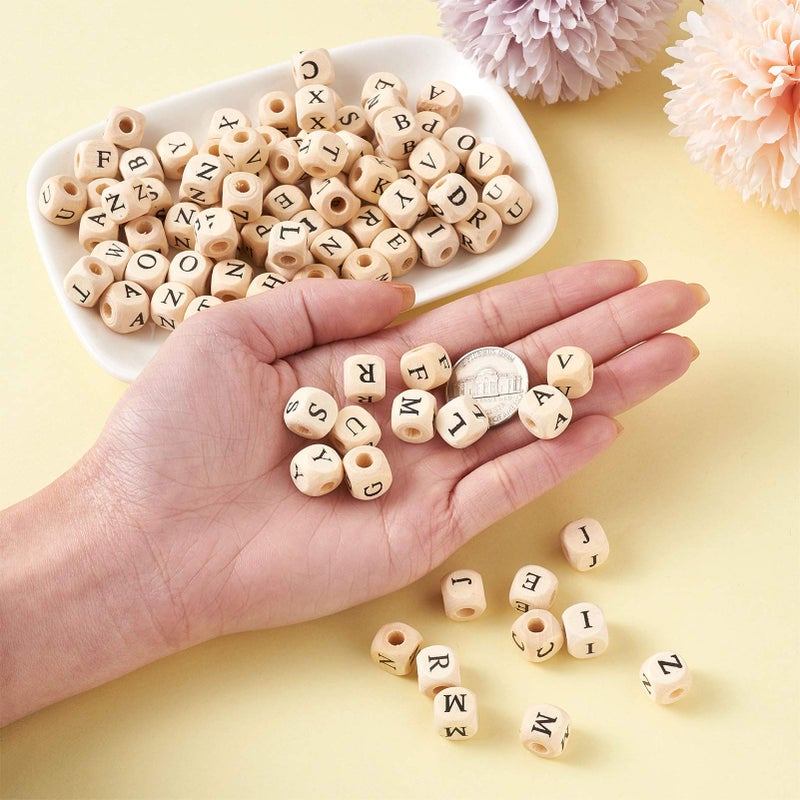 KISSITTY 520pcs/bag Cube Wood Beads with Initial 26 Letters 10mm Natural Square Alphabet Wooden Loose Beads for Jewelry DIY Crafts Making PapayaWhip - Image 4