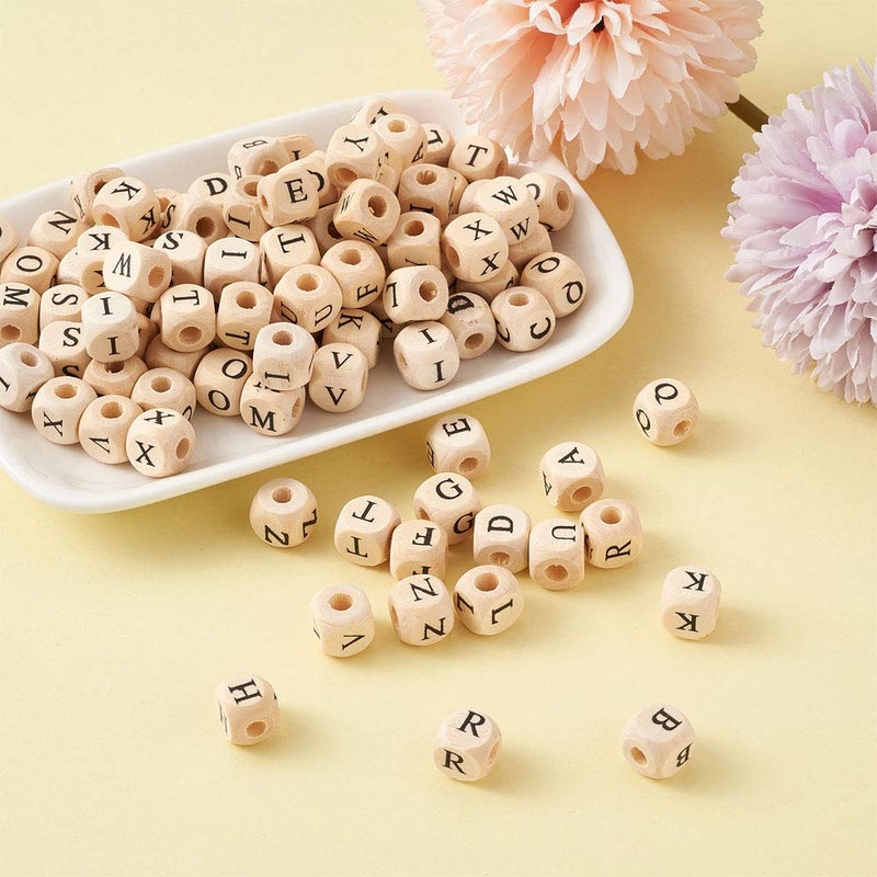 KISSITTY 520pcs/bag Cube Wood Beads with Initial 26 Letters 10mm Natural Square Alphabet Wooden Loose Beads for Jewelry DIY Crafts Making PapayaWhip - Image 5
