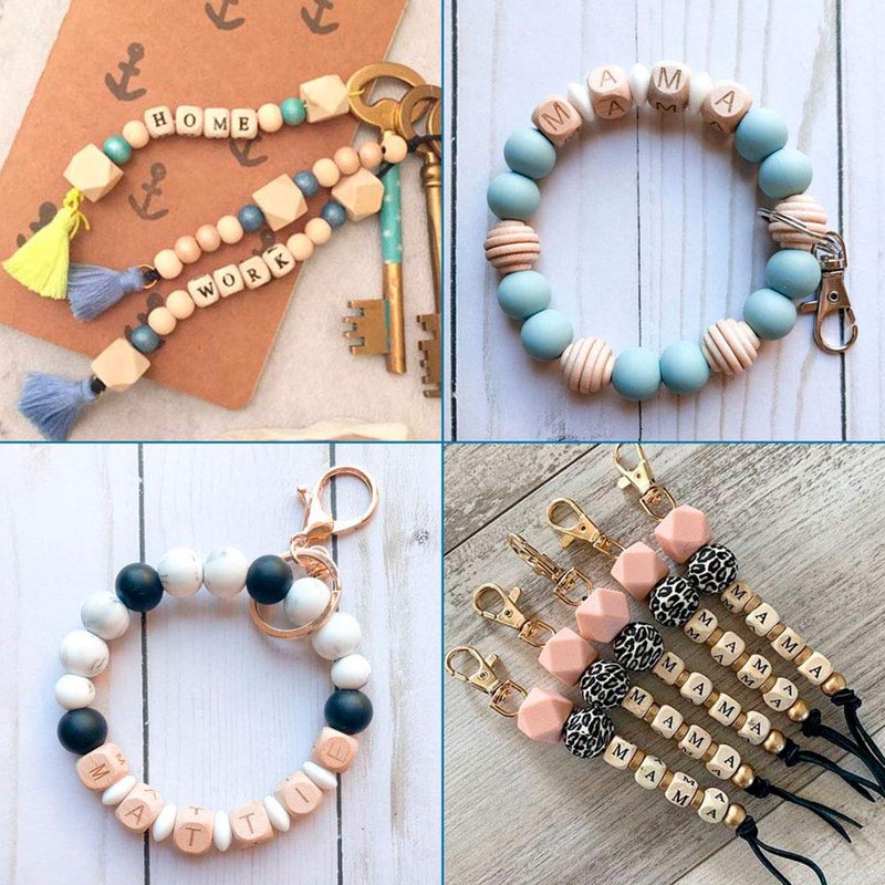 KISSITTY 520pcs/bag Cube Wood Beads with Initial 26 Letters 10mm Natural Square Alphabet Wooden Loose Beads for Jewelry DIY Crafts Making PapayaWhip - Image 3