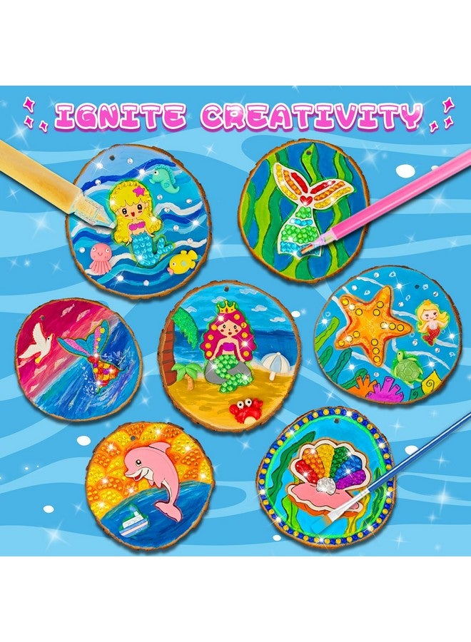 klmars Mermaid Themed Wooden Painting Kit-Glow in The Dark-Arts & Crafts Gifts for Kids Girls Ages 6-12-Wood Slice Craft Activities Kits -Mermaid Art Toys for Kids Christmas Gifts - Image 2