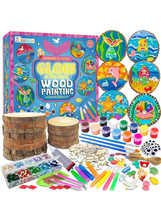 klmars Mermaid Themed Wooden Painting Kit-Glow in The Dark-Arts & Crafts Gifts for Kids Girls Ages 6-12-Wood Slice Craft Activities Kits -Mermaid Art Toys for Kids Christmas Gifts - Image 1