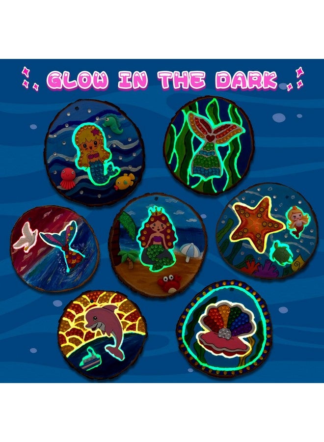 klmars Mermaid Themed Wooden Painting Kit-Glow in The Dark-Arts & Crafts Gifts for Kids Girls Ages 6-12-Wood Slice Craft Activities Kits -Mermaid Art Toys for Kids Christmas Gifts - Image 3
