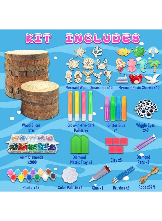 klmars Mermaid Themed Wooden Painting Kit-Glow in The Dark-Arts & Crafts Gifts for Kids Girls Ages 6-12-Wood Slice Craft Activities Kits -Mermaid Art Toys for Kids Christmas Gifts - Image 4