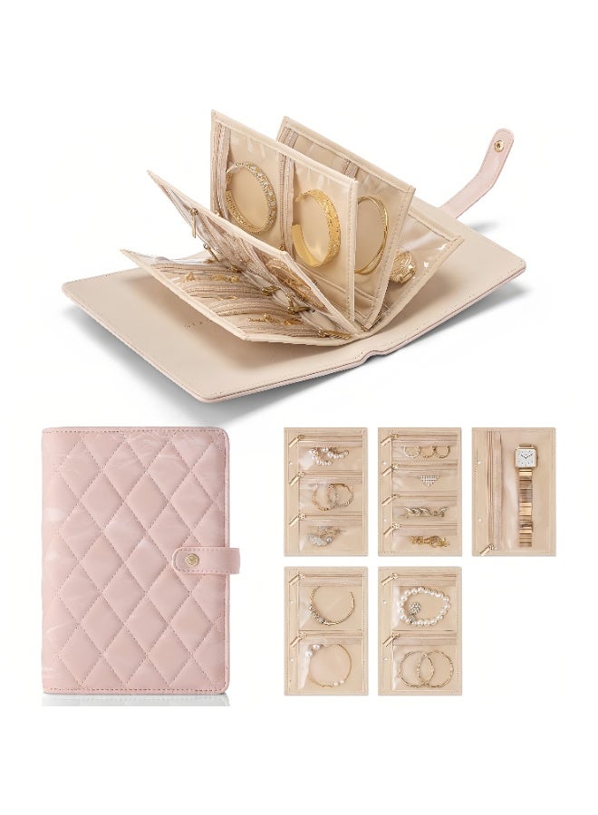 Travel Jewelry Organizer Case,Jewelry Storage Book Ring Binder with Clear Zipper Velvet Pouch Bag for Travel Essentials,Rings,Necklace,Earrings,Bracelets,Brooches,Gifts for Women - Image 1
