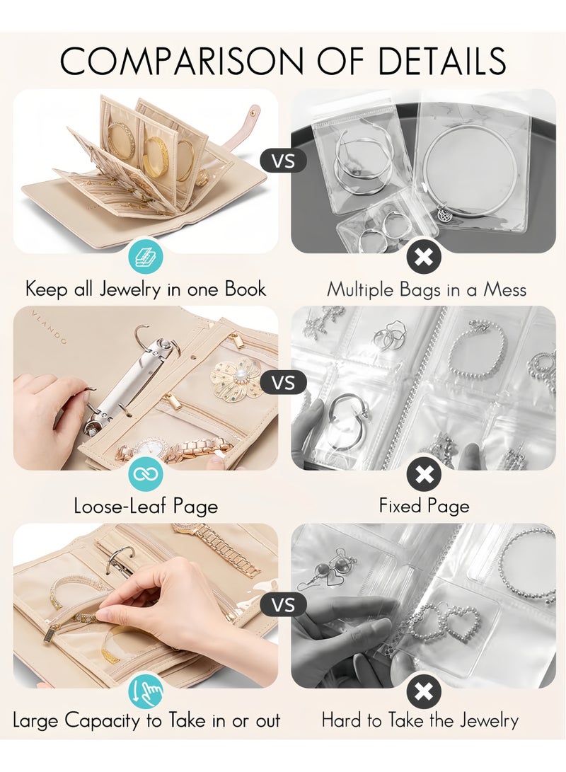 Travel Jewelry Organizer Case,Jewelry Storage Book Ring Binder with Clear Zipper Velvet Pouch Bag for Travel Essentials,Rings,Necklace,Earrings,Bracelets,Brooches,Gifts for Women - Image 5
