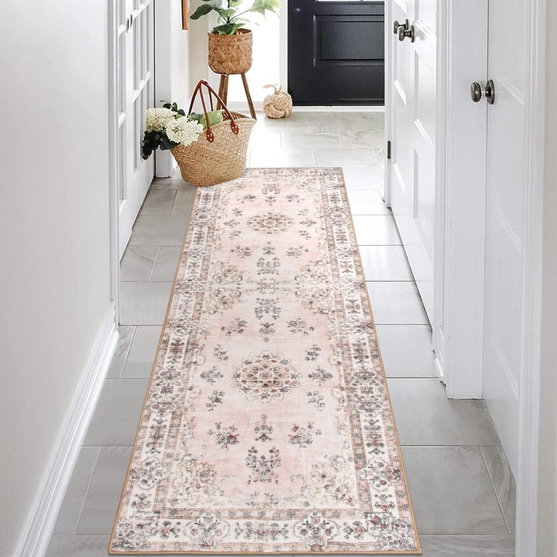 Lahome Lahome Pink Runner Rug with Rubber Backing Boho 26x8 Washable Carpet Runners for Hallways Entryway NonSlip Soft Floral Pastel Indoor Mat for Bedroom Kitchen Laundry Bathroom RV 