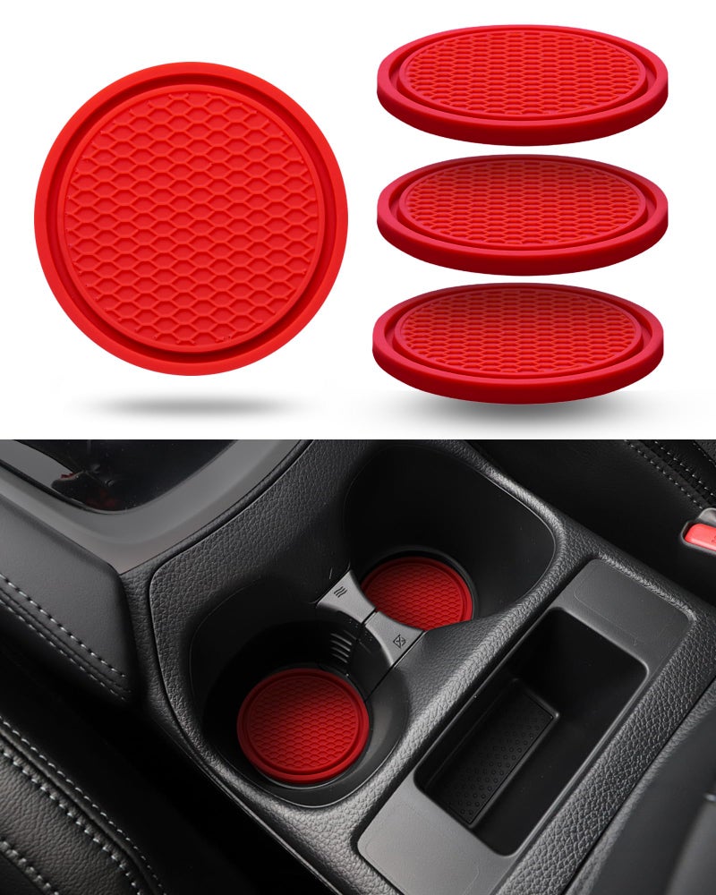 DECURCAR Coaster for Car Cup Holder 4 Pack Silicone Auto Car Drink Coasters Mat Universal NonSlip Inserts Car Interior Accessories Red - Image 3