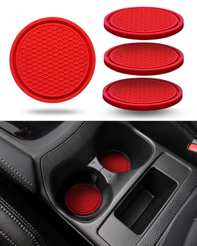DECURCAR Coaster for Car Cup Holder 4 Pack Silicone Auto Car Drink Coasters Mat Universal NonSlip Inserts Car Interior Accessories Red - Image 1
