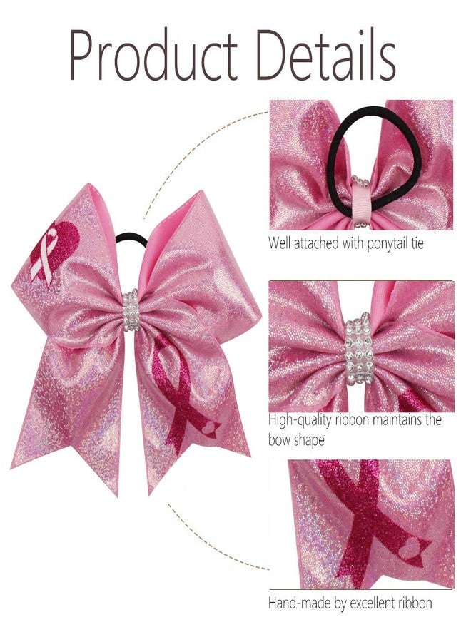 Oaoleer Hair Bow, 4PCS 7*7 inches (18cm) Breast Cancer Awareness Cheerleader Bow with Ponytail Holder for Breast Cancer Month (PU Pink B) - Image 3