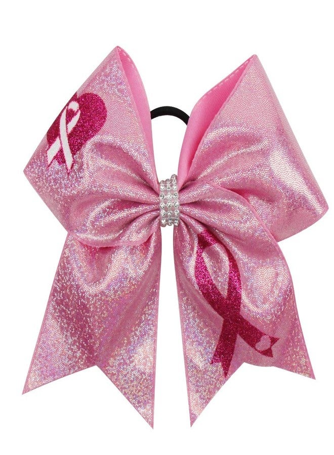 Oaoleer Hair Bow, 4PCS 7*7 inches (18cm) Breast Cancer Awareness Cheerleader Bow with Ponytail Holder for Breast Cancer Month (PU Pink B) - Image 2