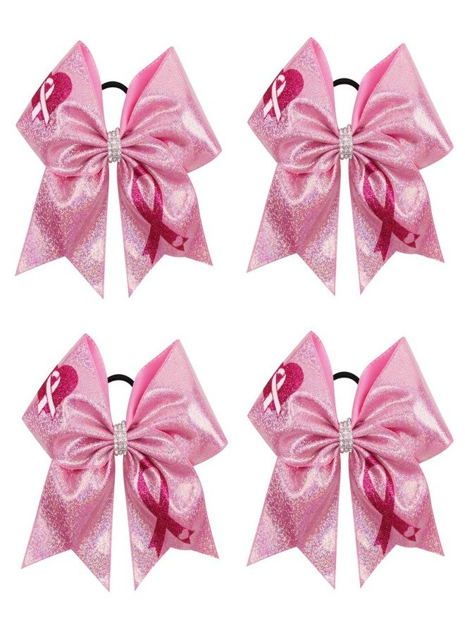 Oaoleer Hair Bow, 4PCS 7*7 inches (18cm) Breast Cancer Awareness Cheerleader Bow with Ponytail Holder for Breast Cancer Month (PU Pink B) - Image 1