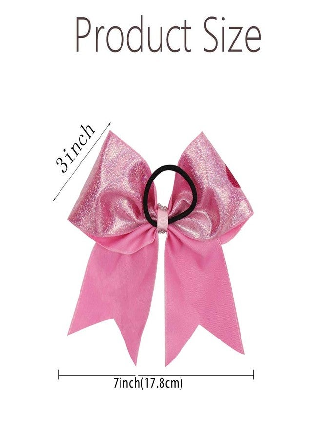 Oaoleer Hair Bow, 4PCS 7*7 inches (18cm) Breast Cancer Awareness Cheerleader Bow with Ponytail Holder for Breast Cancer Month (PU Pink B) - Image 5