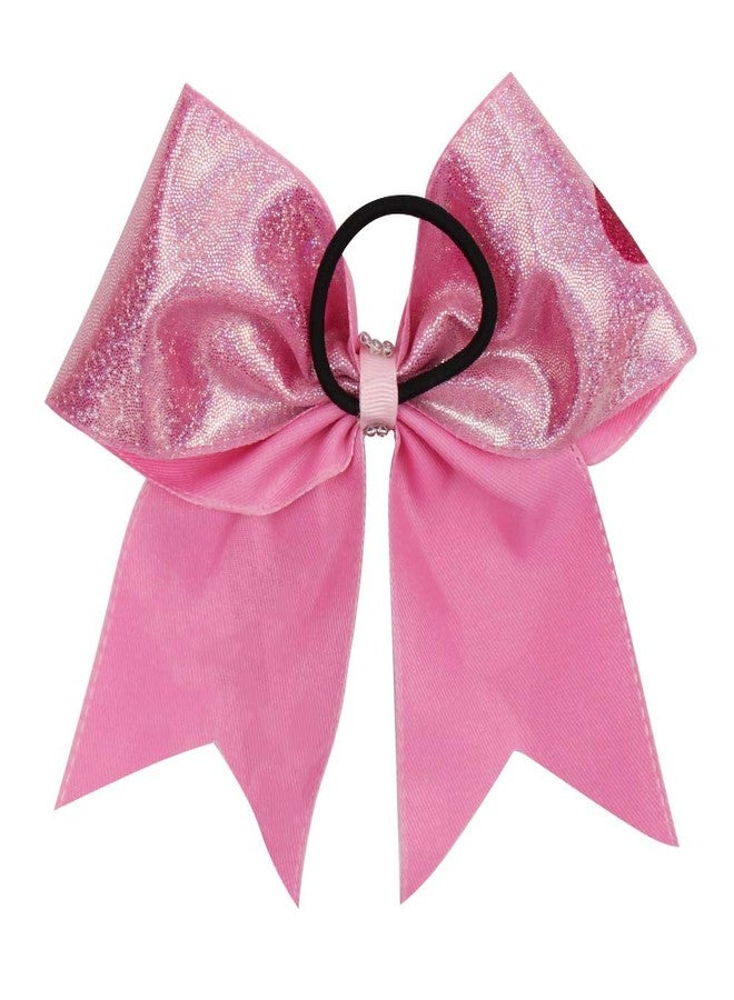 Oaoleer Hair Bow, 4PCS 7*7 inches (18cm) Breast Cancer Awareness Cheerleader Bow with Ponytail Holder for Breast Cancer Month (PU Pink B) - Image 4