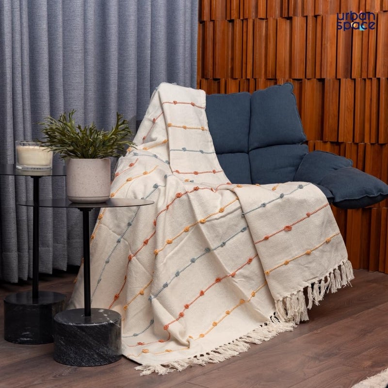 Urban Space Handmade Pure Cotton Sofa Throw Blanket, Soft Decorative Throw for Living Room, Sofa, Chair and Couch, Reversible and Breathable Throw with Tassels (Size- 125 cm x 150 cm, Boho White) - Image 3