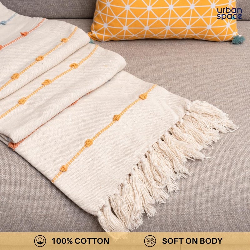 Urban Space Handmade Pure Cotton Sofa Throw Blanket, Soft Decorative Throw for Living Room, Sofa, Chair and Couch, Reversible and Breathable Throw with Tassels (Size- 125 cm x 150 cm, Boho White) - Image 4