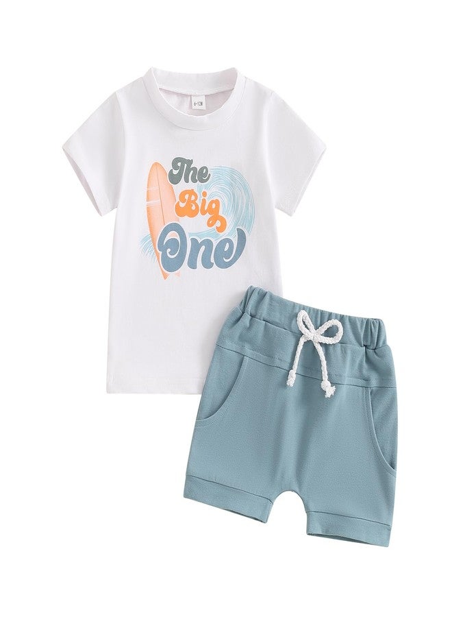 Lenjindjer Baby Boy First Surfer Birthday Outfits Set Short Sleeve The Big One T-Shirt Shorts 2Pcs Summer Ocean Wave Clothes (White, 12-18 Months) - Image 1