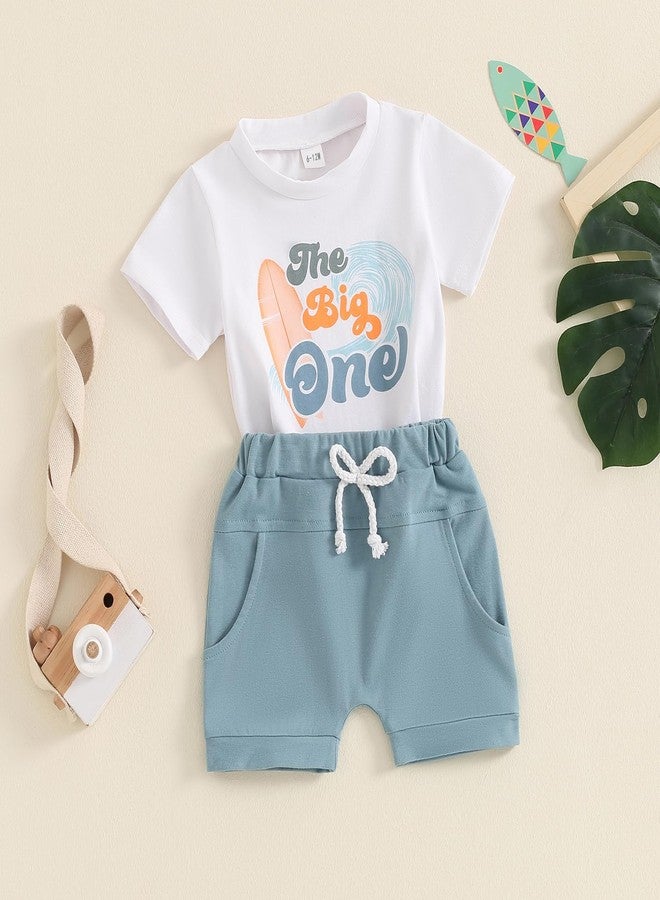 Lenjindjer Baby Boy First Surfer Birthday Outfits Set Short Sleeve The Big One T-Shirt Shorts 2Pcs Summer Ocean Wave Clothes (White, 12-18 Months) - Image 3
