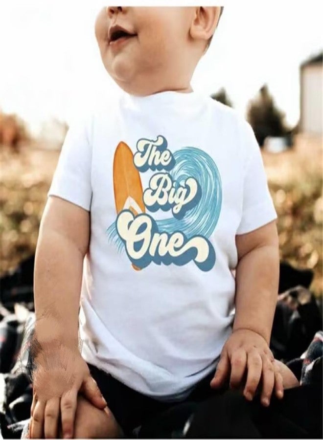 Lenjindjer Baby Boy First Surfer Birthday Outfits Set Short Sleeve The Big One T-Shirt Shorts 2Pcs Summer Ocean Wave Clothes (White, 12-18 Months) - Image 2