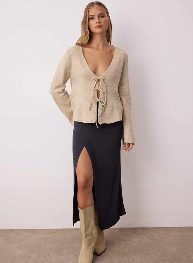 trendyol Mink V-Neck Soft Textured Knitwear Cardigan - Image 2