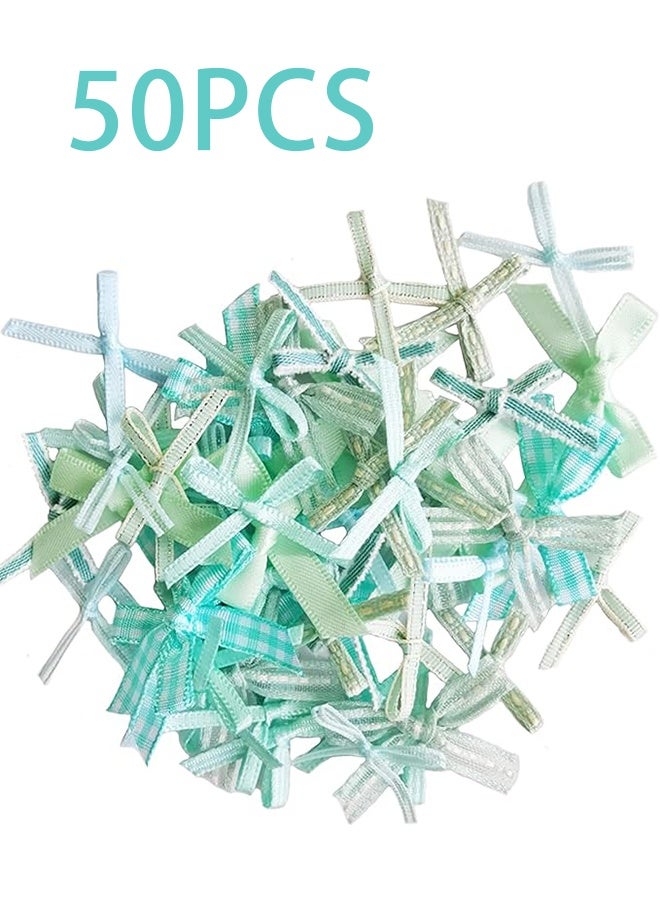 50 قطعة من أعواد الشريط الصغيرة على شكل عقدة من الساتان وزهور من الشريط الساتاني وأقواس صغيرة من الساتان للحرف اليدوية وأقواس لتغليف الهدايا وأقواس حمراء للحلويات والأعمال اليدوية وديكور حفلات الزفاف والاحتفالات وعلب الهدايا (أخضر) - Image 1