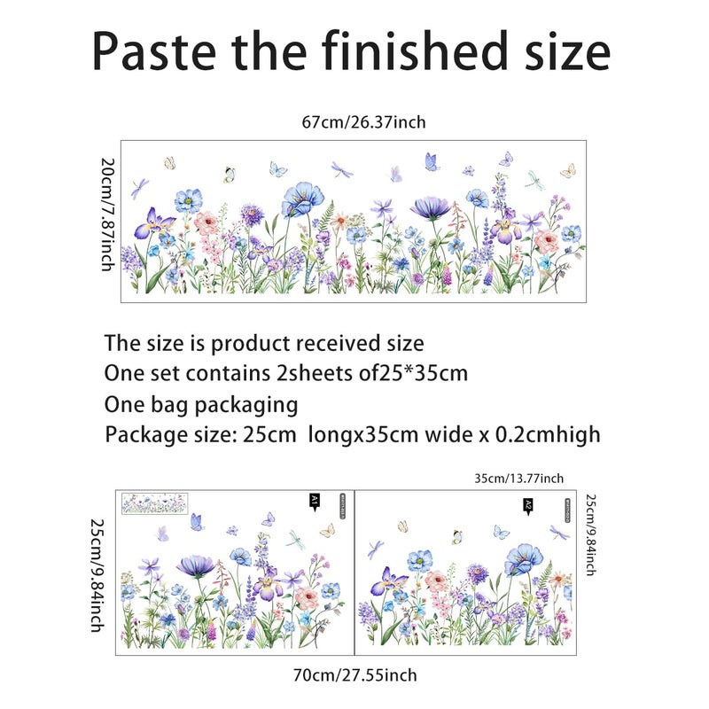 Incholl 2 Pieces Purple Flowers Wall Decals Vinyl Purple Flowers Wall Stickers Removable Floral Art Murals Peel and Stick Colorful Decor for Girls Bedroom Living Room Nursery - Image 2