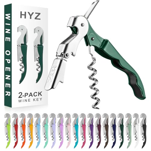 HYZ 2-Pack Wine Opener Waiter Corkscrew, Professional Wine Key for Servers, Bartender with Foil Cutter, Manual Wine Bottle Opener Double Hinged (Dark Green) - Image 1