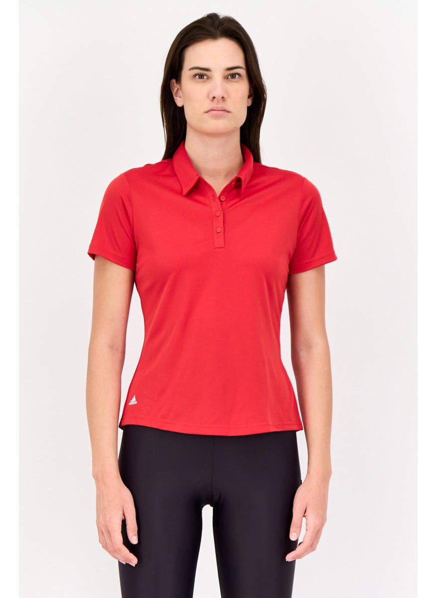 Adidas Women Sportswear Fit Short Sleeves Training Polo Shirt, Red  - Image 1