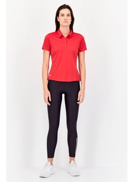 Adidas Women Sportswear Fit Short Sleeves Training Polo Shirt, Red  - Image 4