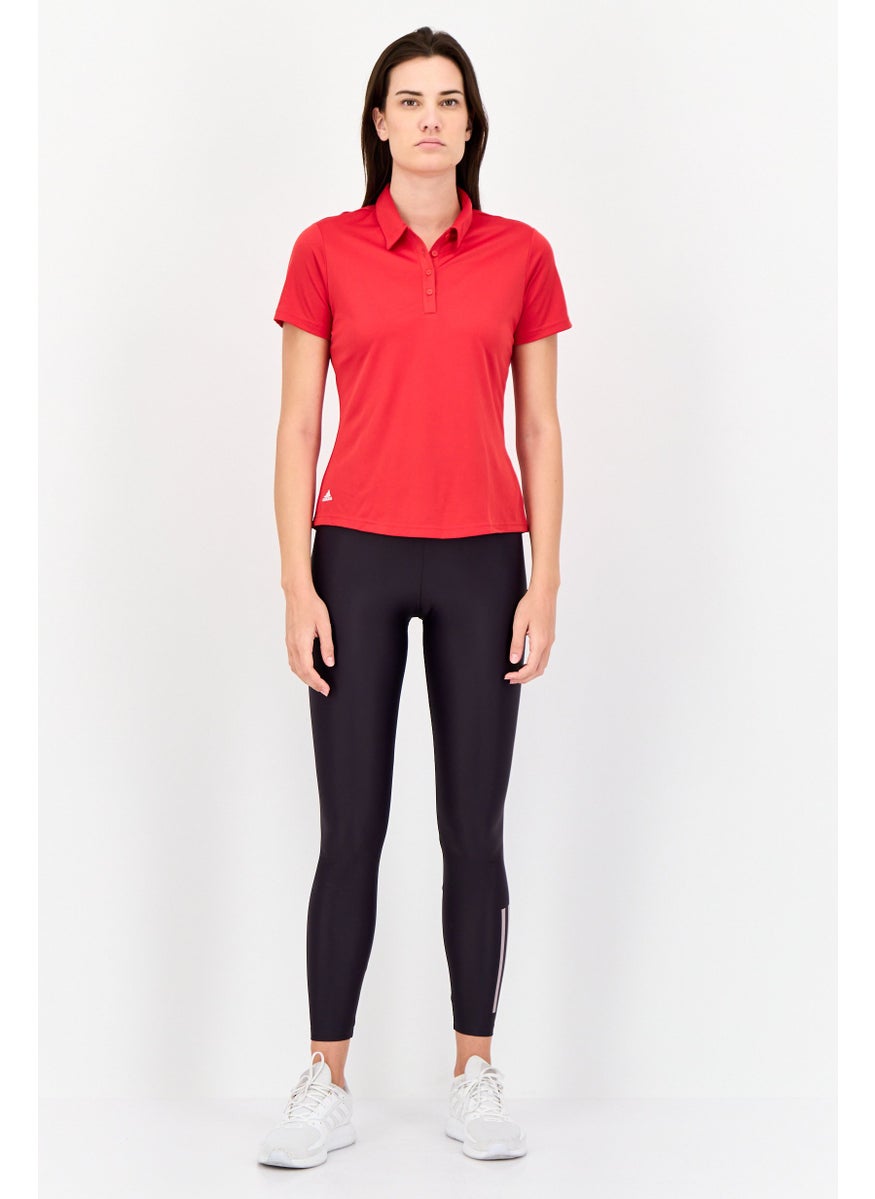 Adidas Women Sportswear Fit Short Sleeves Training Polo Shirt, Red  - Image 4