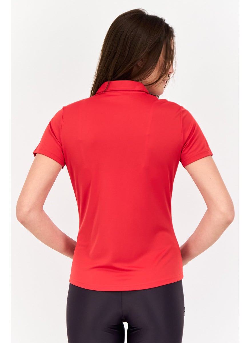 Adidas Women Sportswear Fit Short Sleeves Training Polo Shirt, Red  - Image 3