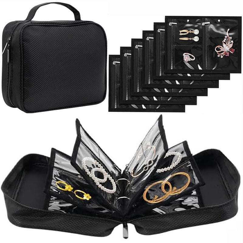 GSXRB Waterproof Anti-Tarnish Jewelry Organizer for Travel - Large Capacity Foldable Jewelry Box with 36 Compartments, Portable Earring Necklace Ring Organizer (Black) - Image 1