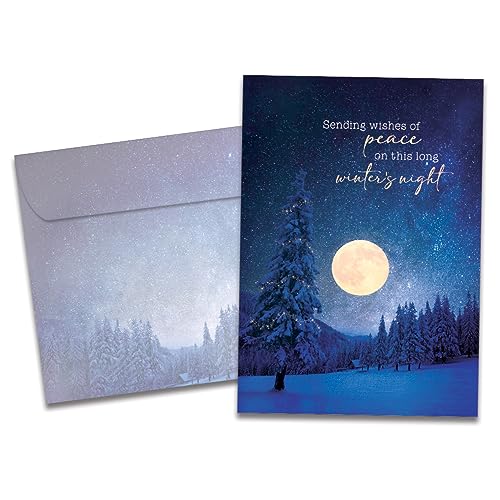 Tree-Free Greetings TreeFree Greetings Peace in Winters Night Solstice Cards 10 Recycled 5x7 Cards Matching Envelopes Thick Cardstock Sustainably Made in USA Bright Full Moon - Image 1