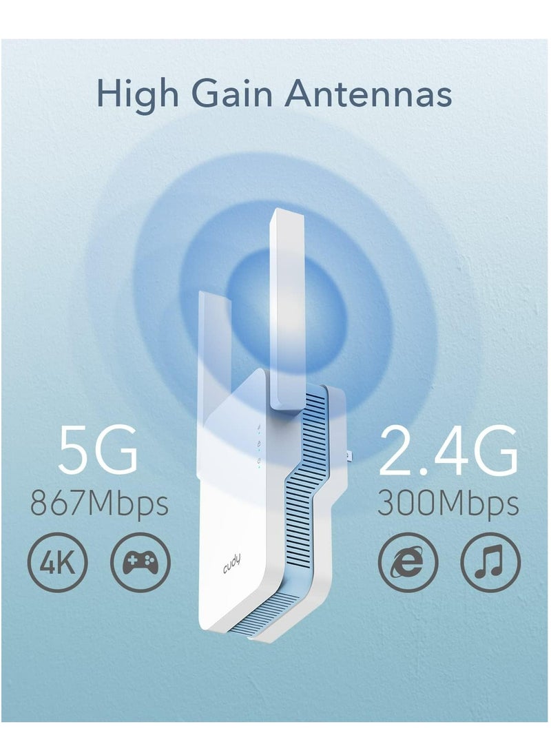 cudy - Cudy New AC1200 Mesh WiFi Extender, Up to 1200Mbps Dual Band WiFi Range Extender, WiFi Booster, 2.4GHz, 5GHz, Long Range, AP Mode, WPS, RE1200 - Image 1