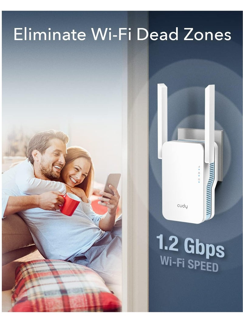 cudy - Cudy New AC1200 Mesh WiFi Extender, Up to 1200Mbps Dual Band WiFi Range Extender, WiFi Booster, 2.4GHz, 5GHz, Long Range, AP Mode, WPS, RE1200 - Image 1