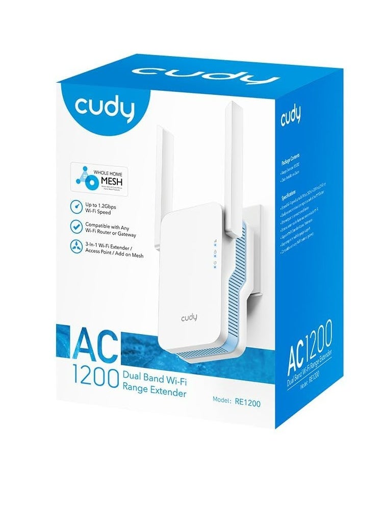 cudy - Cudy New AC1200 Mesh WiFi Extender, Up to 1200Mbps Dual Band WiFi Range Extender, WiFi Booster, 2.4GHz, 5GHz, Long Range, AP Mode, WPS, RE1200 - Image 1