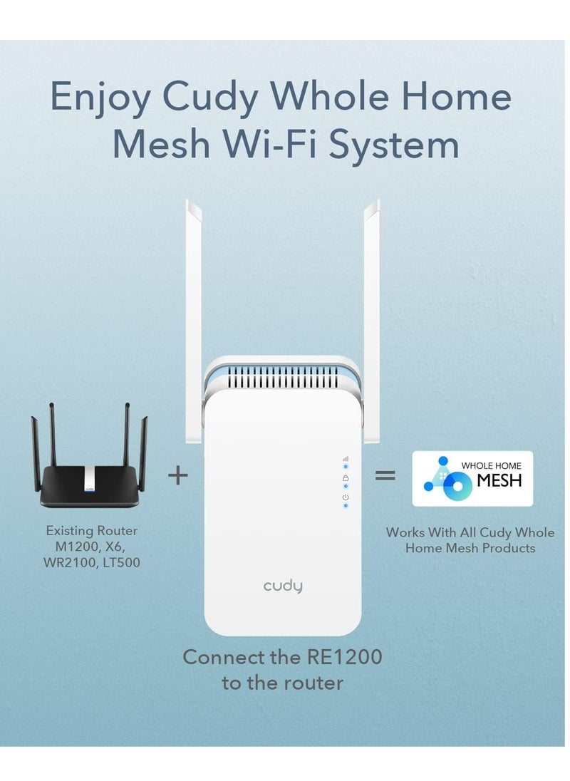 cudy - Cudy New AC1200 Mesh WiFi Extender, Up to 1200Mbps Dual Band WiFi Range Extender, WiFi Booster, 2.4GHz, 5GHz, Long Range, AP Mode, WPS, RE1200 - Image 1