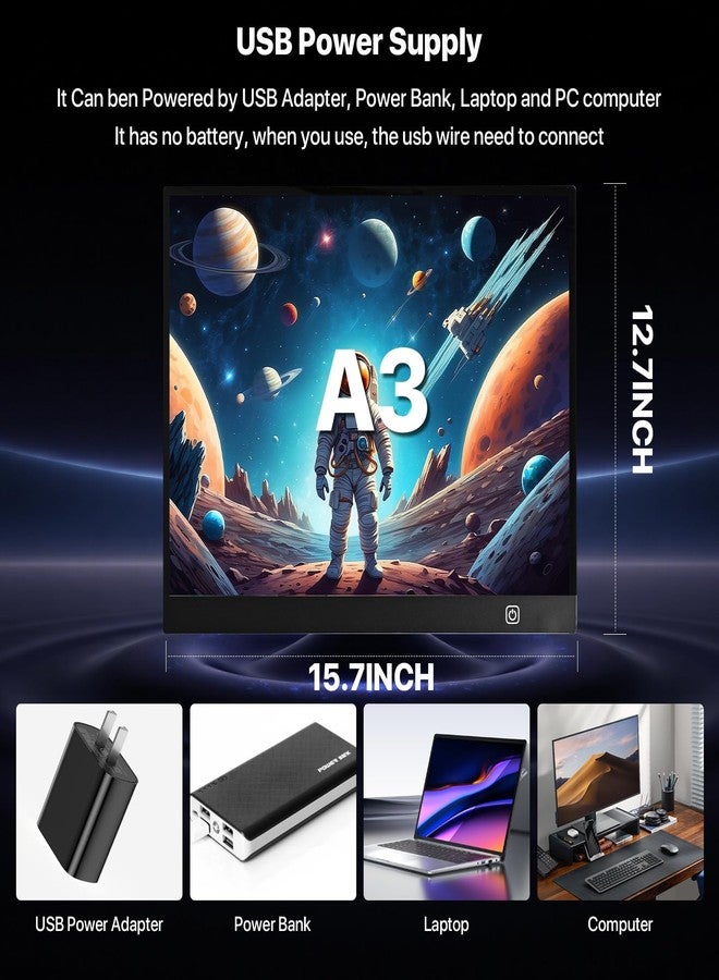 WELLFAR A3 LED Light Box for Tracing and Drawing - Ultra Thin Adjustable Light Table, USB Trace Light UP Pad Screen, Small Copy Board Tracer for Kids Artists, Sketching, Stenciling, and Art Crafting. - Image 2